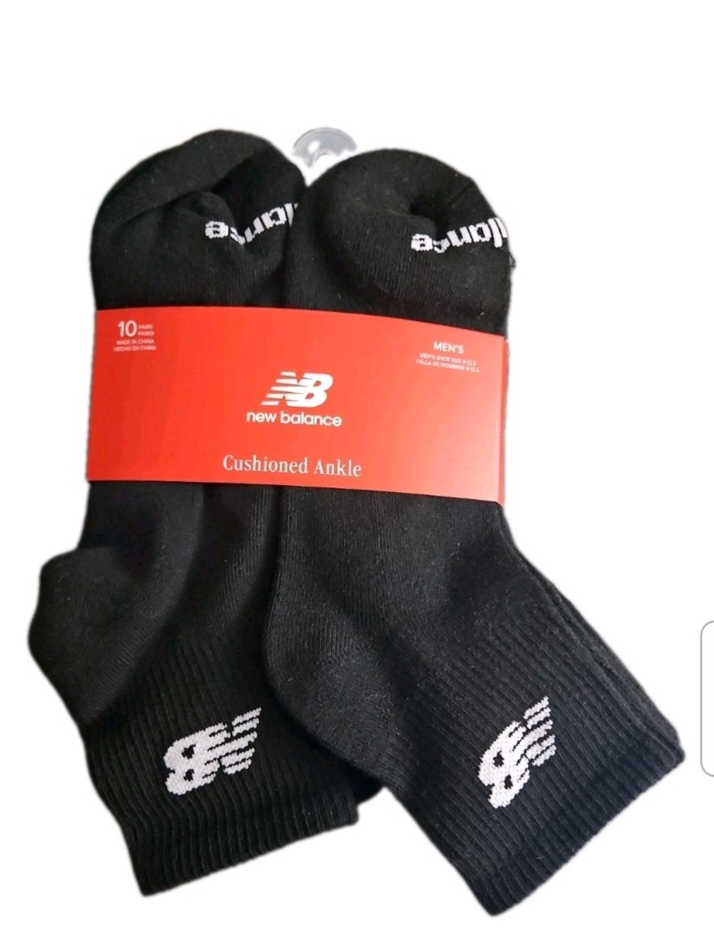 New Balance Men's- 10  prs Cushion  Ankle Black-white socks Arch support SZ 9-12